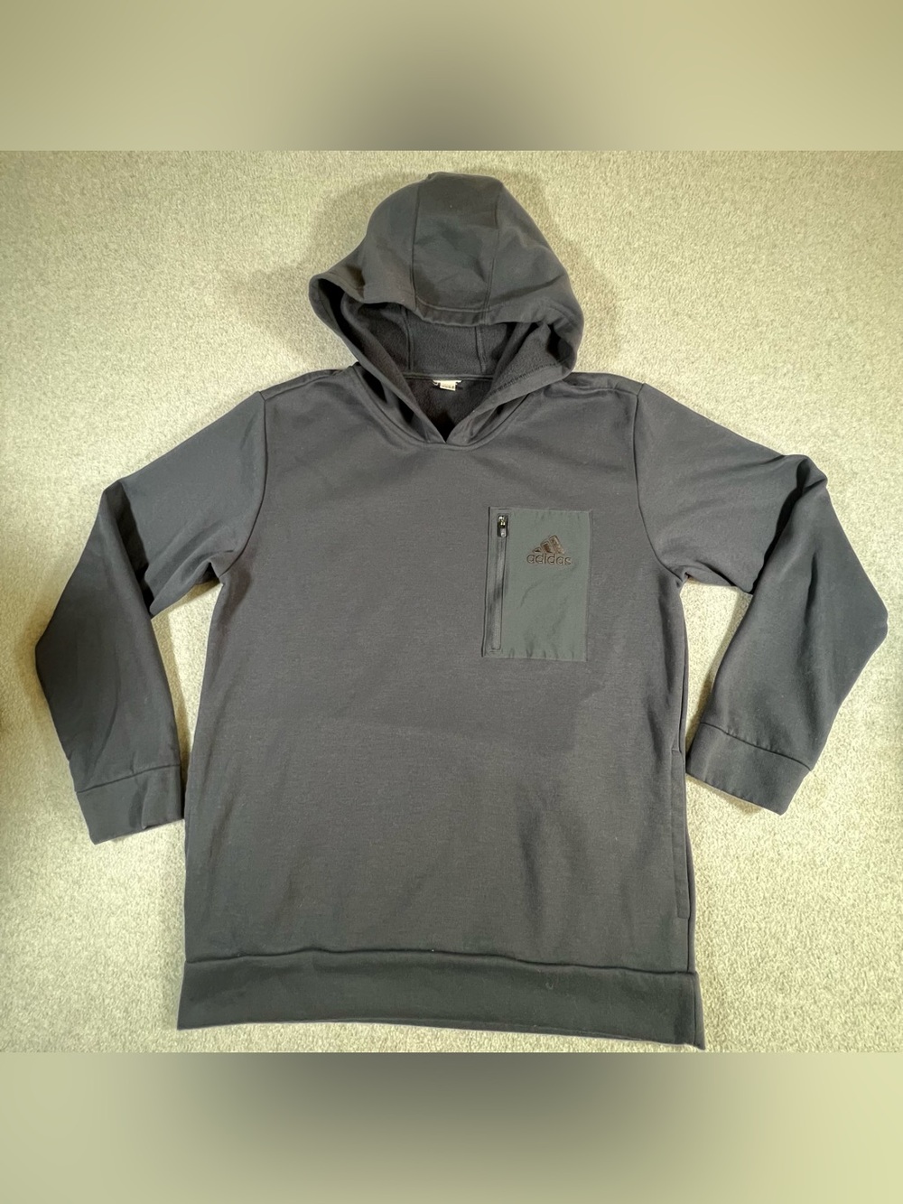 Adidas Hoodie Mens Medium Black Fleece Lined Pullover Hidden Pockets Athletic